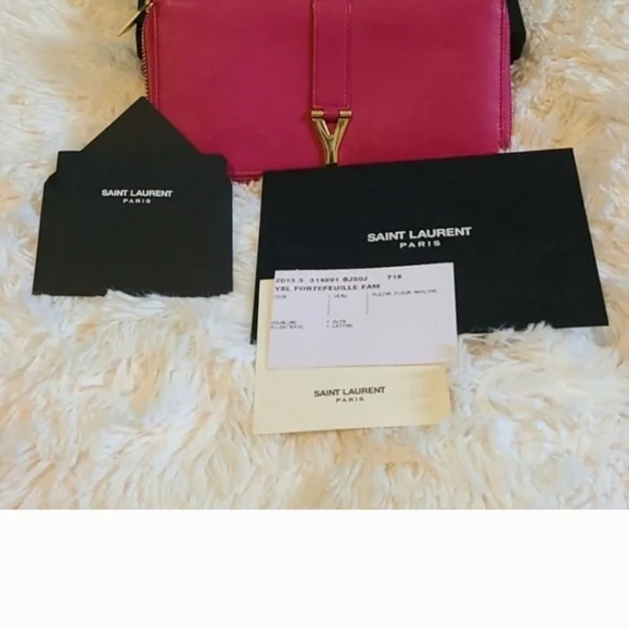 Saint Laurent Pink Leather Clutch with Gold Accent